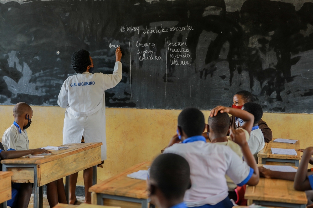 A Kinyarwanda teacher during a class at Group Scolaire Kicukiro. Photo by Craish Bahizi