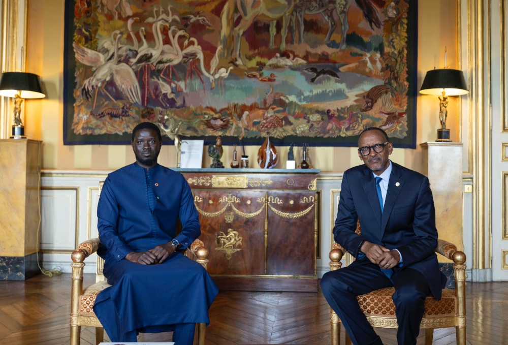 Kagame and Faye met in Paris on the sidelines of the Global Forum for Vaccine Sovereignty and Innovation on Thursday. (Courtesy)