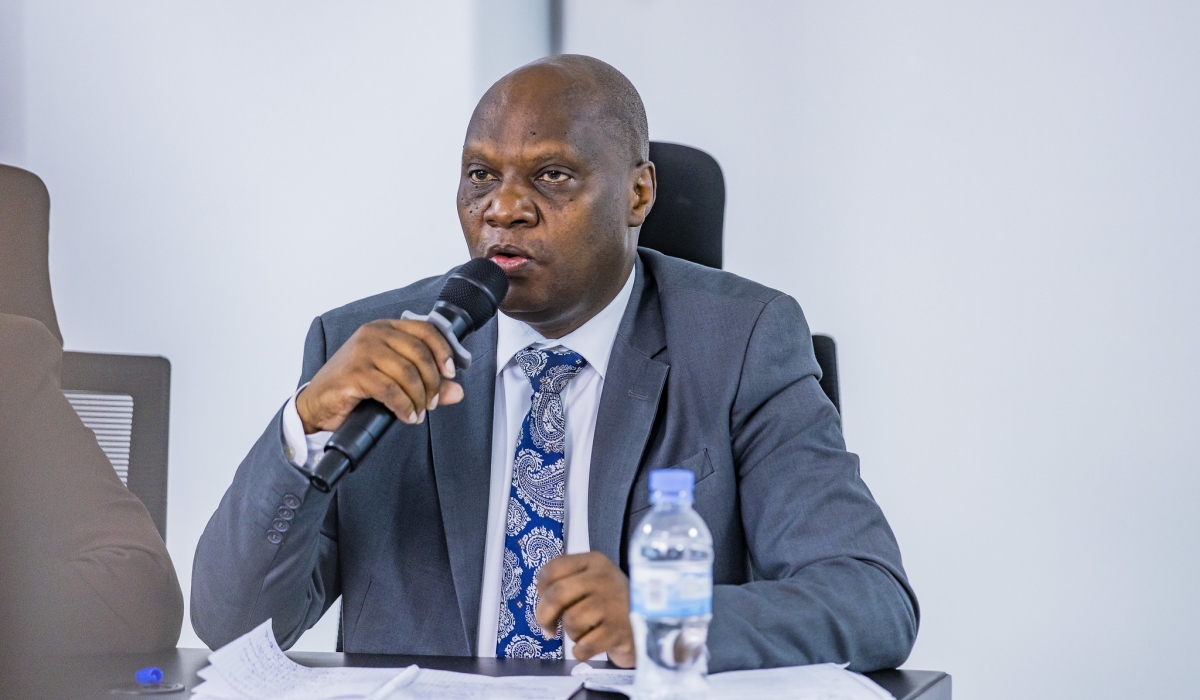 Charles Munyaneza, the National Electoral Commission Executive Secretary, addresses journalists in May. Photo by Emmanuel Dushimimana