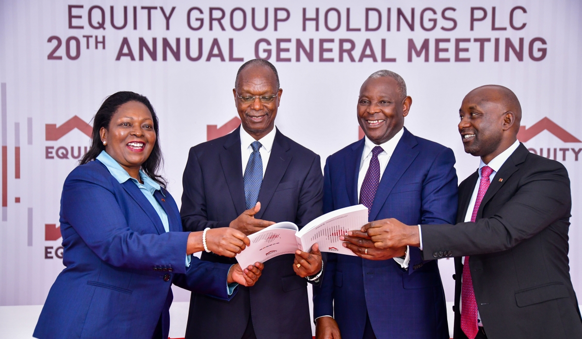 Equity Group Executive Director, Mary Wamae, Equity Group Chairman Prof. Isaac Macharia, Equity Group Managing Director and CEO Dr. James Mwangi, and Equity Group Chief Operating Officer, Samwel Kirubi during the Group’s 20th Annual General Meeting.