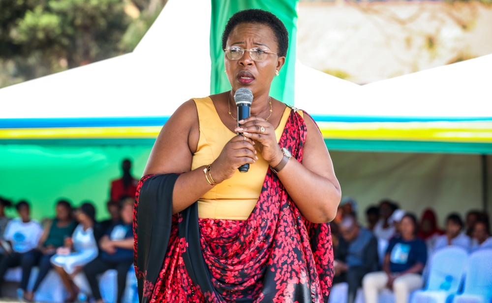 One of the sixteen candidates from the City of Kigali who are vying for seats reserved for women lawmakers in the Chamber of Deputies, campaigned in Kicukiro District on Thursday, June 26.Craish Bahizi