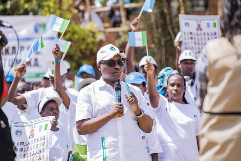 Jean Chrysostome Ngabitsinze addresses residents during the Social Democratic Party (PSD) as the party  takes its electoral campaign to Rubavu on Saturday, June 29. Courtesy