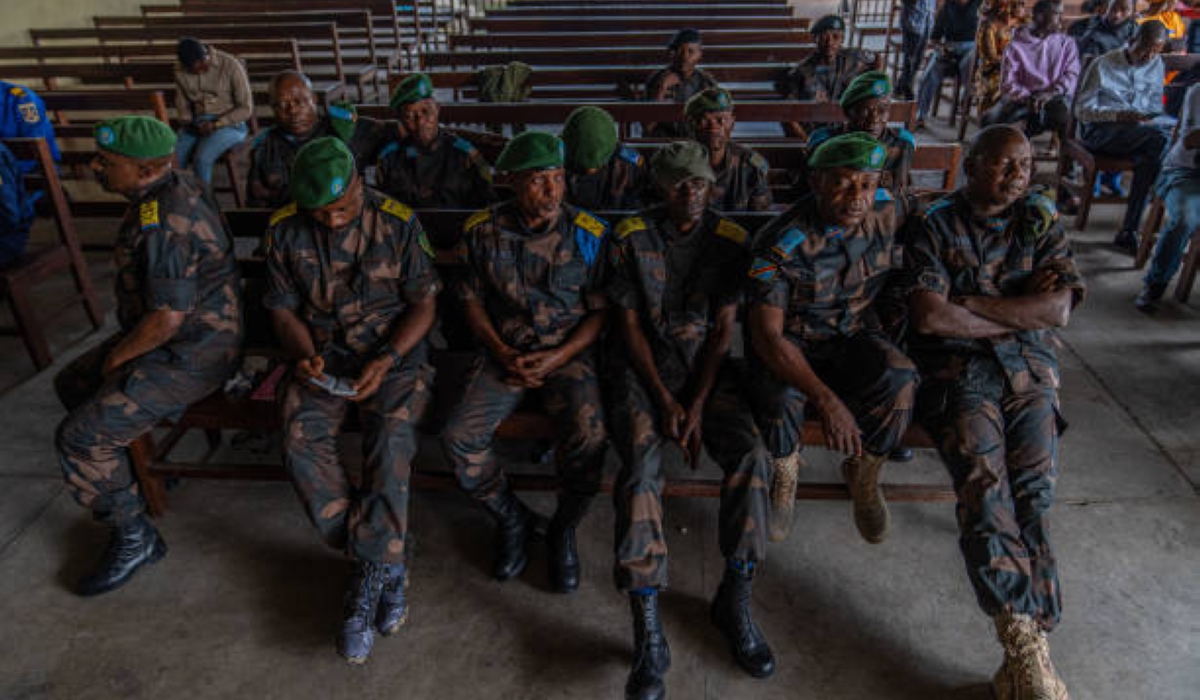 A military court in DR Congo on May 3, 2024 handed a death sentence to eight soldiers, including five officers, for desertion and cowardice when fighting M23 rebels. (Photo by Glody MURHABAZI / AFP) (Photo by GLODY MURHABAZI/AFP via Getty Images)