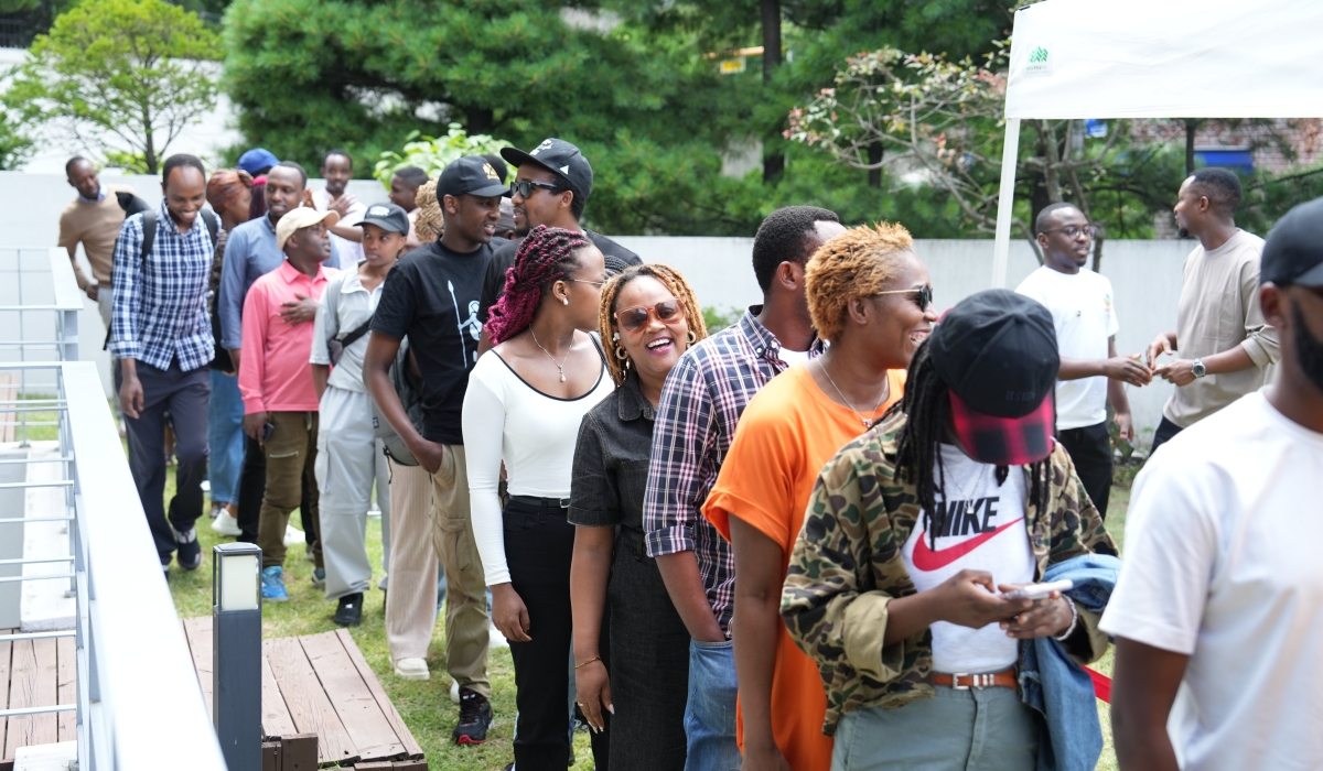 Rwandans in South Korea before casting their votes during the presidential and parliamentary elections
