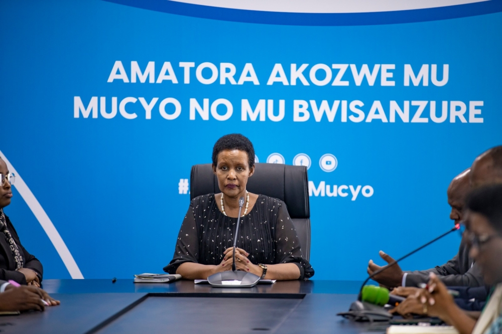 The National Electoral Commission Chairperson Oda Gasinzigwa addresses journalists while announcing provisional  results of the elections on Thursday on July 18. Photo by Emmanuel Dushimimana