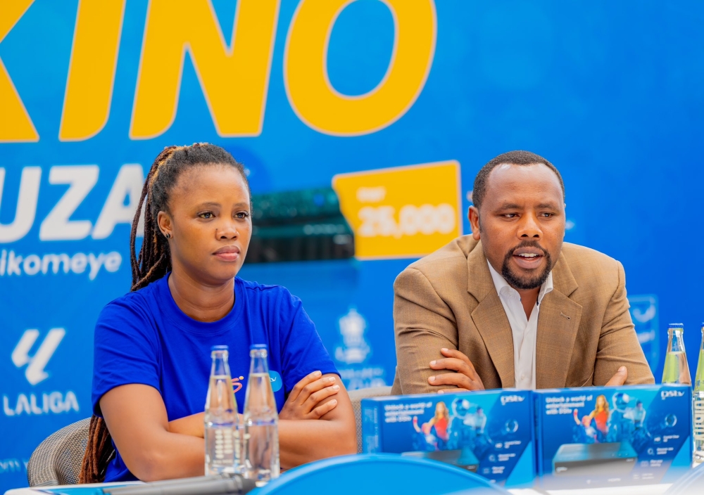 Augustin Muhirwa, Managing Director of DStv Rwanda addresses journalists in Kigali on July 23. Courtesy