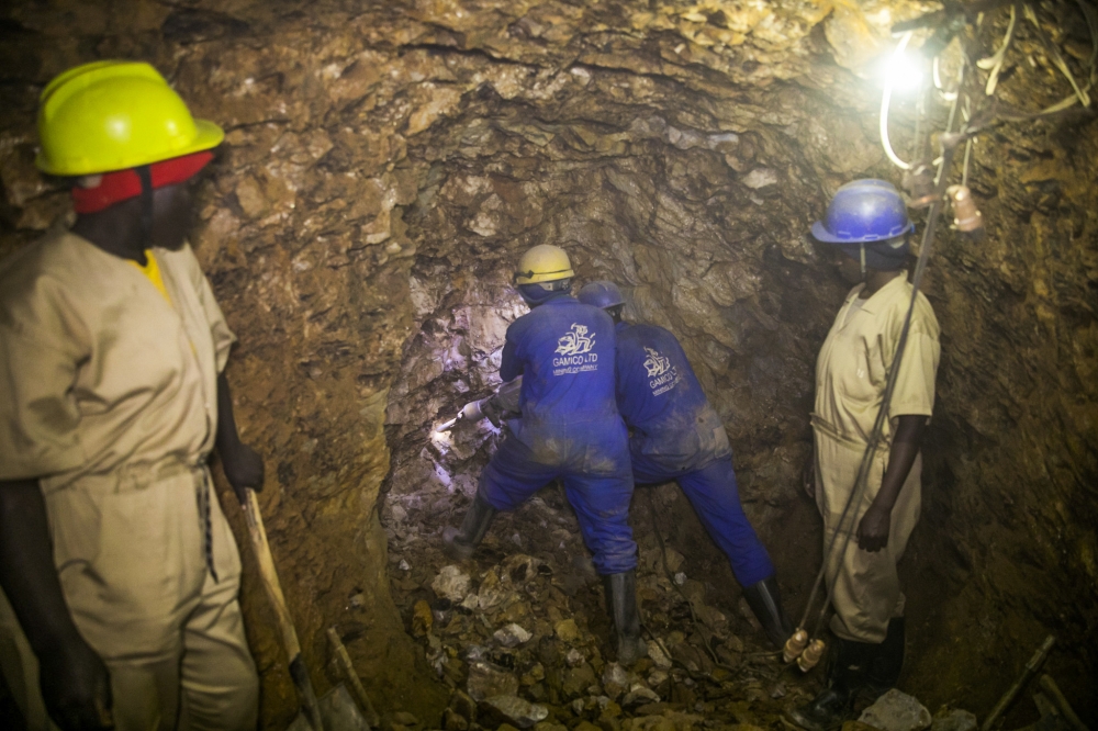 Miners on duty at Mageragere mining site. Rwanda has formalised a strategic partnership with Rio Tinto Minerals Development Limited. Photo by Olivier Mugwiza