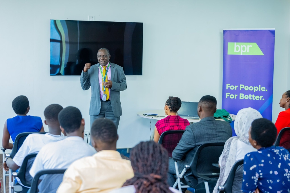 The head of operations Edward Bitok addresses participants during the launch of the Igire Alumni Club that marks a new chapter in the BPR Igire programme. Courtesy