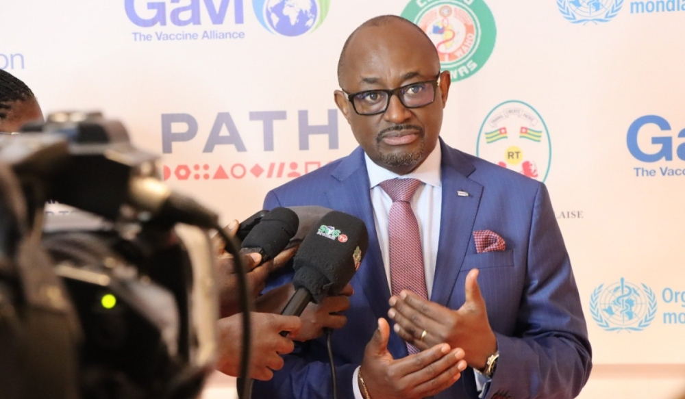 Dr Richard Mihigo, Senior Director at Gavi, speaks to the media.