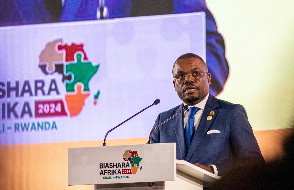 Director-General of Africa-CDC Dr. Jean Kaseya addresses delegates at the Biashara Africa forum in Kigali on Wednesday, October 9. Photo by Dan Gatsinzi