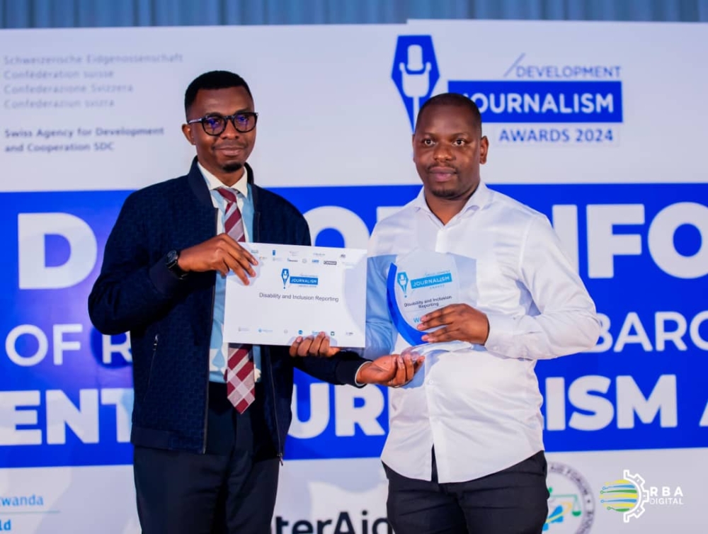 Michel Nkurunziza from The New Times received the Disability Inclusion Award of  2024 Development Journalism in Kigali on November 7. Courtesy