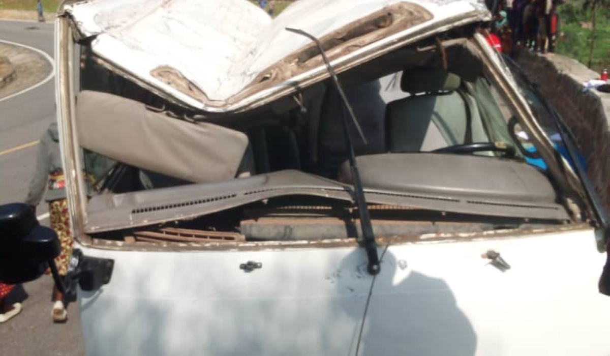 A scene of an accident where a bus heading to Musanze, overturned and killed one person and 28 others injured in Rulindo District on Sunday, November 24. Courtesy