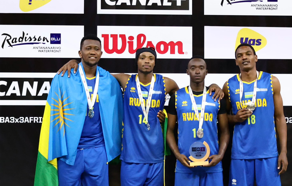 Players of men’s national 3x3 basketball team pose for a photo after winning a silver medal at the FIBA 3x3 Africa Cup 2024 in Antananarivo, on Sunday, December 1. Courtesy
