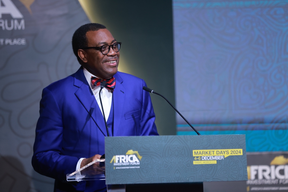 President of the African Development Bank Group, Akinwumi Adesina delivers his remarks during the opening of the Africa Investment Forum (AIF) Market Days on December 4, in Rabat, Morocco. Courtesy