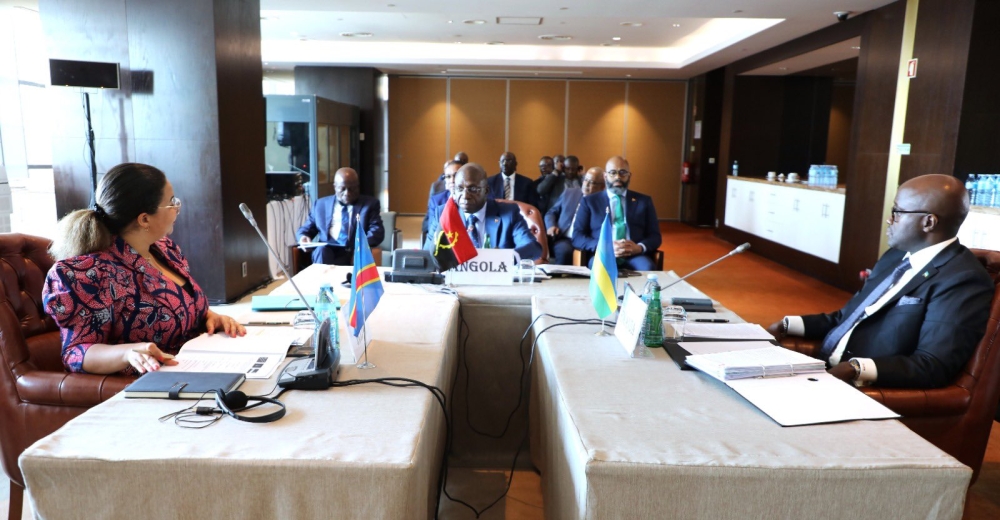 Minister of Foreign Affairs Olivier Nduhungirehe and DR Congo's at the 7th Ministerial Meeting on peace and security in the Eastern DRC, in Luanda Angola on Saturday, December 14. Courtesy