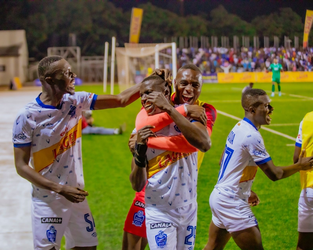 Rayon Sports players celebrate after beating Police FC on Saturday, January 4, at Kigali Pele Stadium to go eight points clear at the top-courtes