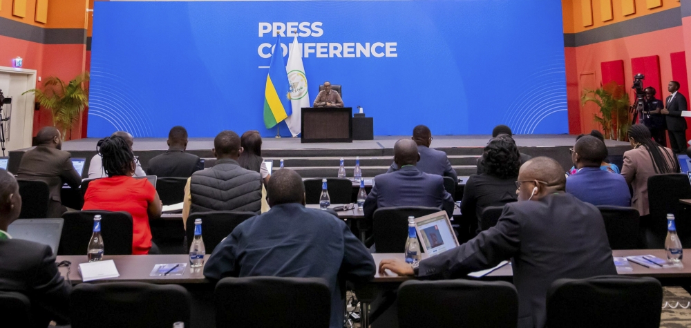 Journalists follow President Paul Kagame's remarks during a press conference in Kigali on Thursday, January 9. Courtesy