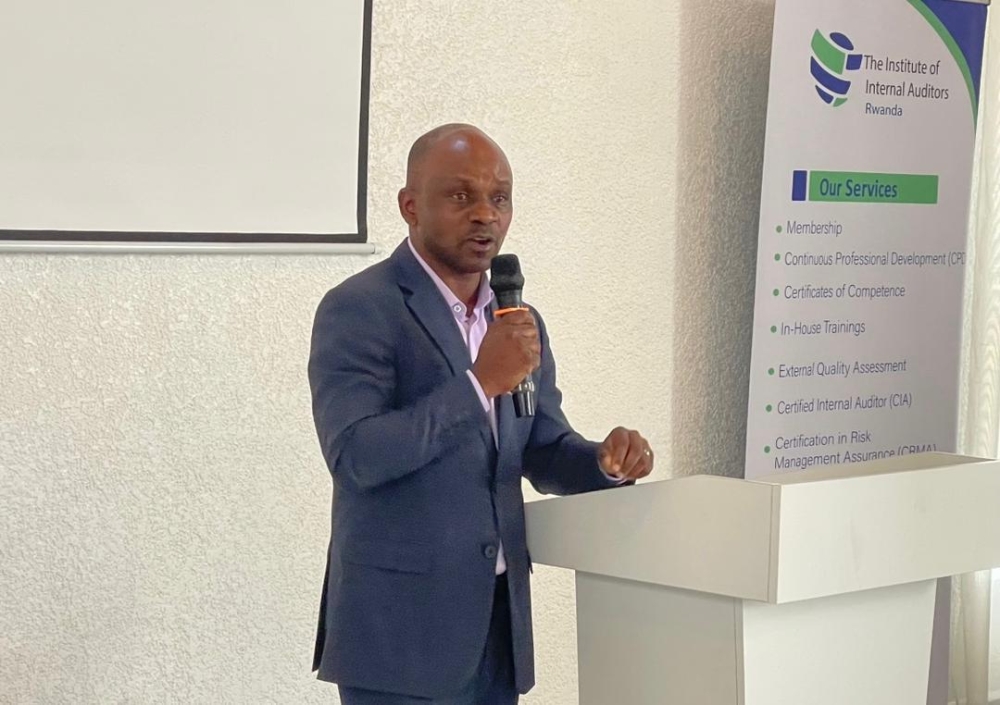 Jules Cesar Hategekimana, Internal Auditor General, Ministry of Finance and Economic Planning speaks during a workshop in Kigali. Starting January 9, 2025, the Global Internal Audit Standards, will replace the 2017 International Professional Practices Framework (IPPF)