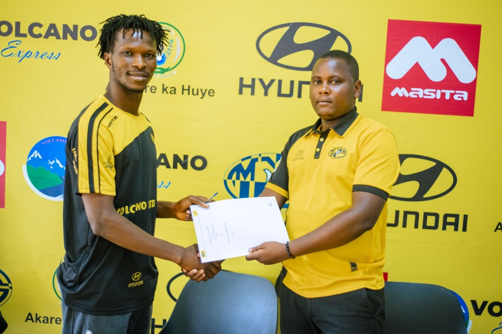 Mukura VS&#039; 
 Nigerian striker Samson Ayilara Oladosu (L) with Mukura VS Managing Director Protais Musoni during the signing of the contract. Photos by Julius Ntare