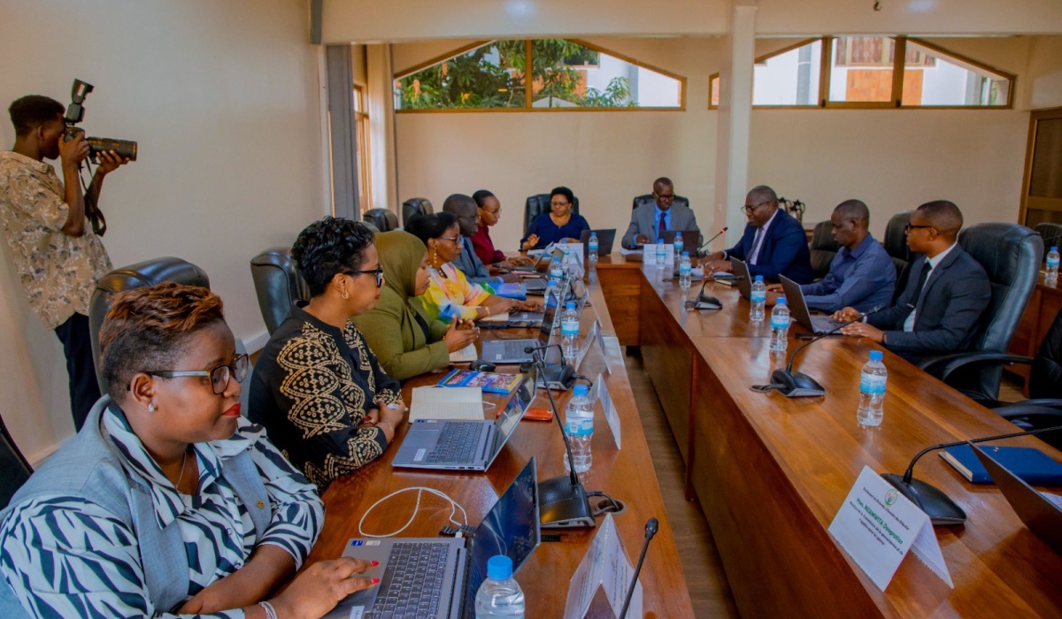 Members of the Lower House’s Committee on Governance and Gender Affairs follow Minister Mugenzi&#039;s presentation.