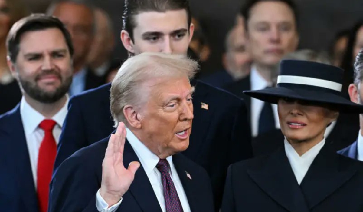 Donald Trump takes the oath of office during his inauguration as the 47th US president on Monday, January 20. Courtesy