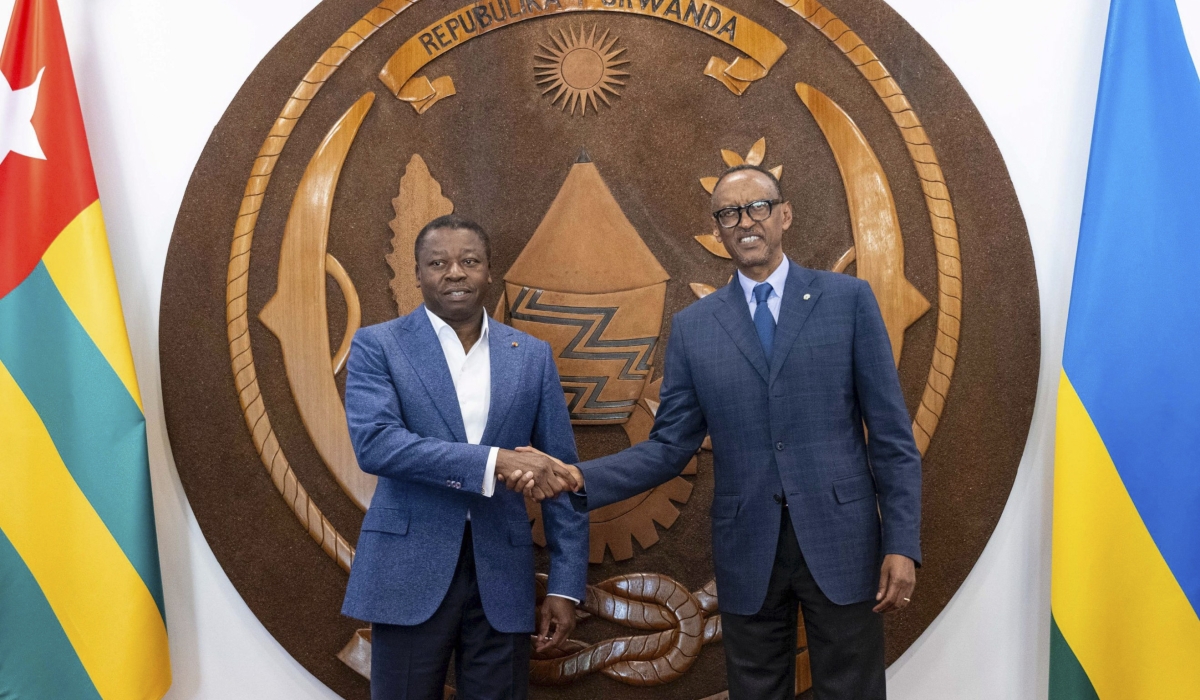 President Paul Kagame and Togolese President Faure Essozimna Gnassingbé after their closed-door meeting at Village Urugwiro in Kigali on Sunday, January 19. Photo by Village Urugwiro