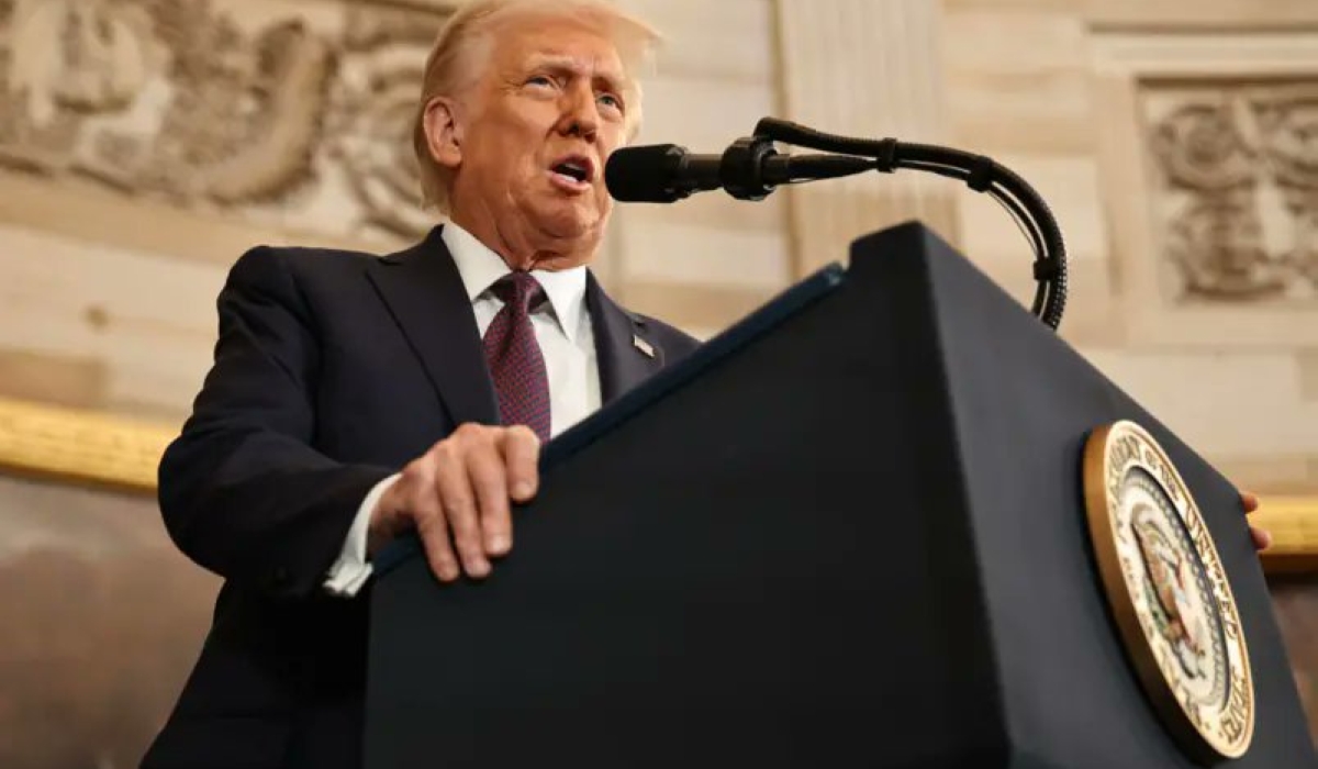 US President Donald Trump delivers his speech at his inauguration on Monday, January 20. Internet