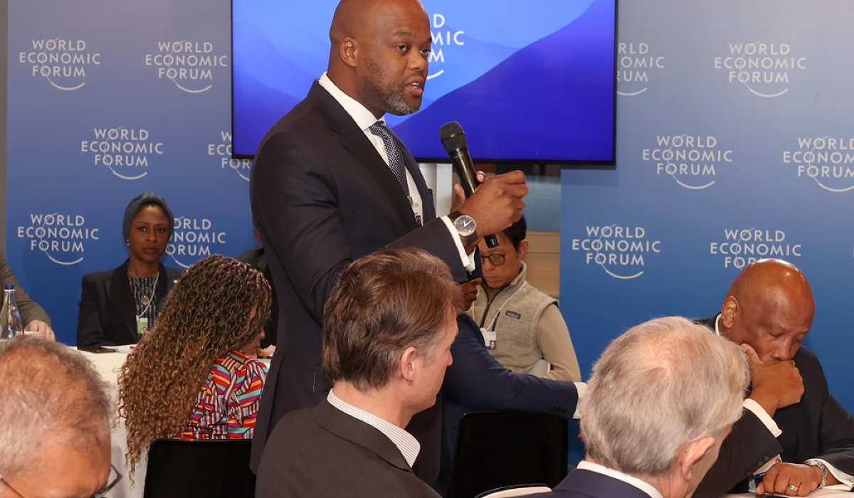 Secretary General of African Continental Free Trade Area (AfCFTA), Wamkele Mene, speaking at the World Economic Forum session  themed “Collaboration for the Intelligent Age,”  on Wednesday, January 22.