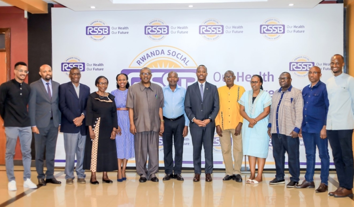 RSSB officials in a group photo with members of the Rwanda Pensioners Association committee at an event to discuss updates on the new pension structure and occupational hazard scheme, on January 22.