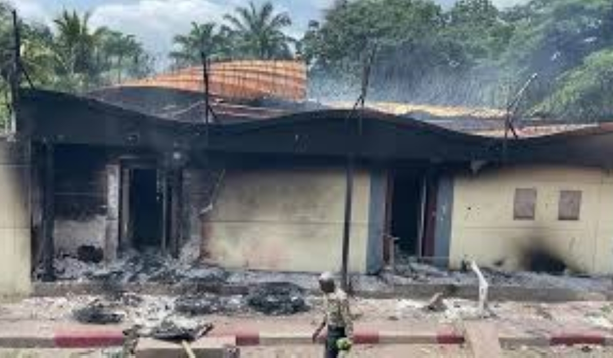 French embassy smoulders in Kinshasa after attack by protesters.