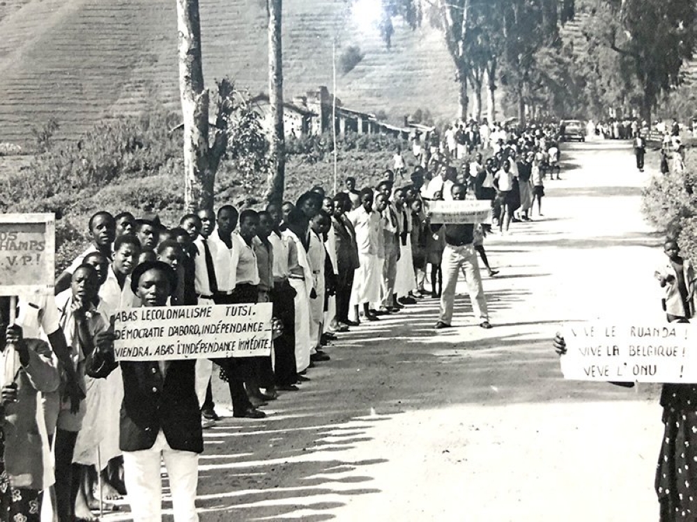 PARMEHUTU members march during the celebration of independance in 1960s. Courtesy