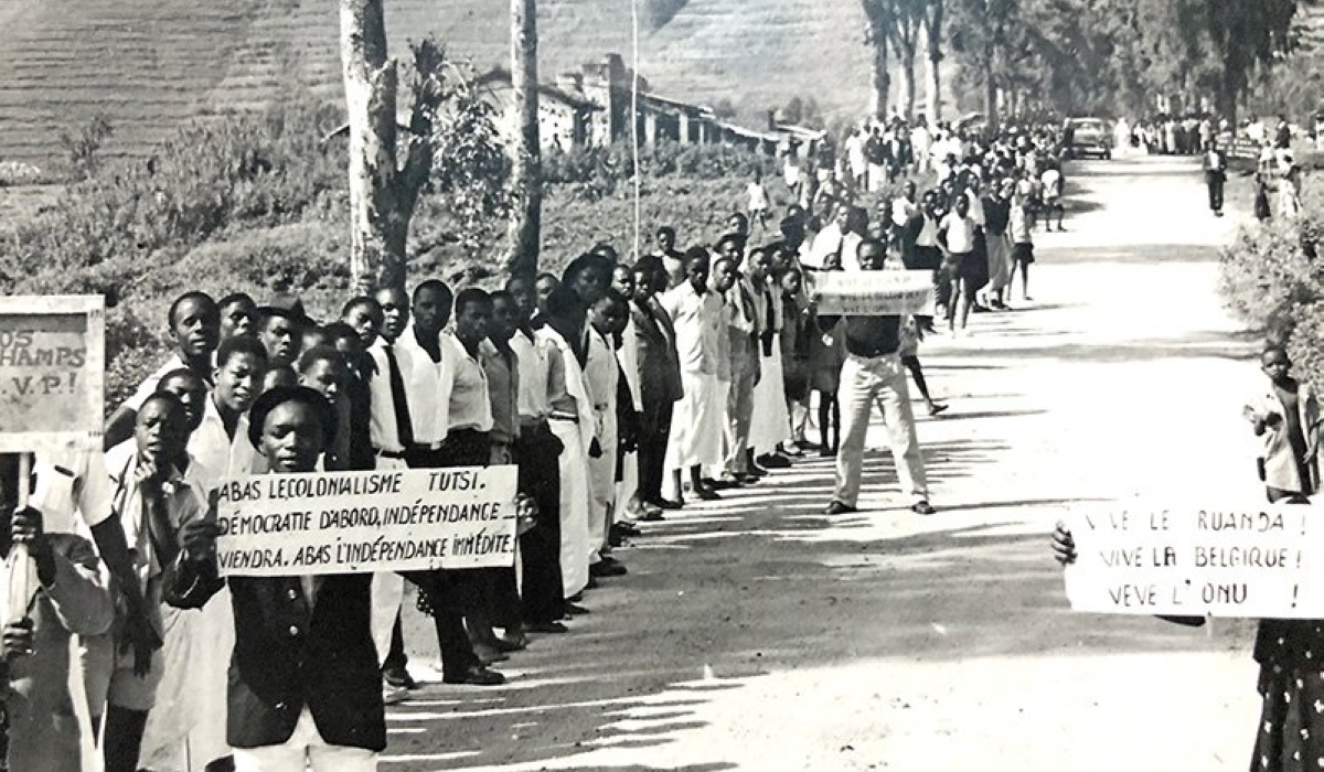 PARMEHUTU members march during the celebration of independance in 1960s. Courtesy
