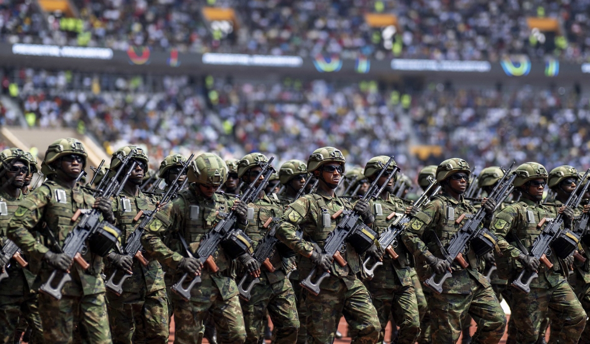 Rwanda Defence Force armed guard during a military parade at the inauguration ceremony of President Paul Kagame at Amahoro National Stadium on Sunday, August 11, 2024. Photo by Village Urugwiro