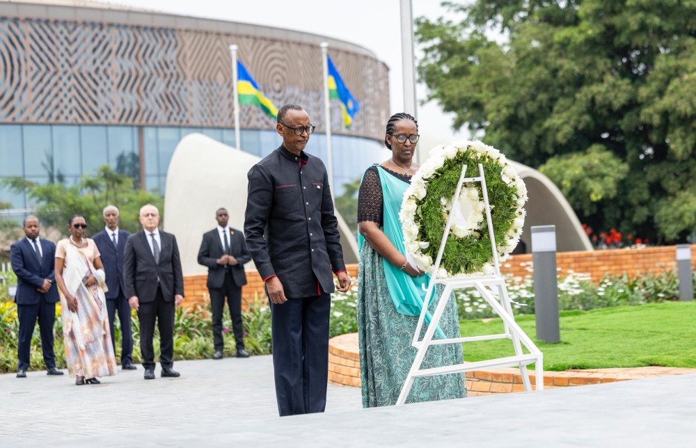 President Paul Kagame and First Lady Jeannette Kagame lay a wreath at the National Heroes Mausoleum in honor of National Heroes Day, on Saturday, February 1. 2025. Olivier Mugwiza