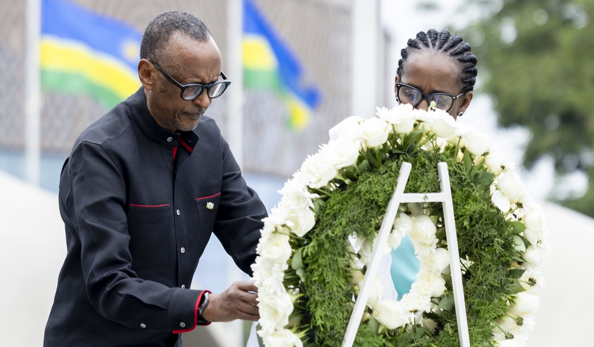 President Paul Kagame and First Lady Jeannette Kagame lay a wreath at the National Heroes Mausoleum to honour national heroes, on Saturday, February 1, 2025. Olivier Mugwiza