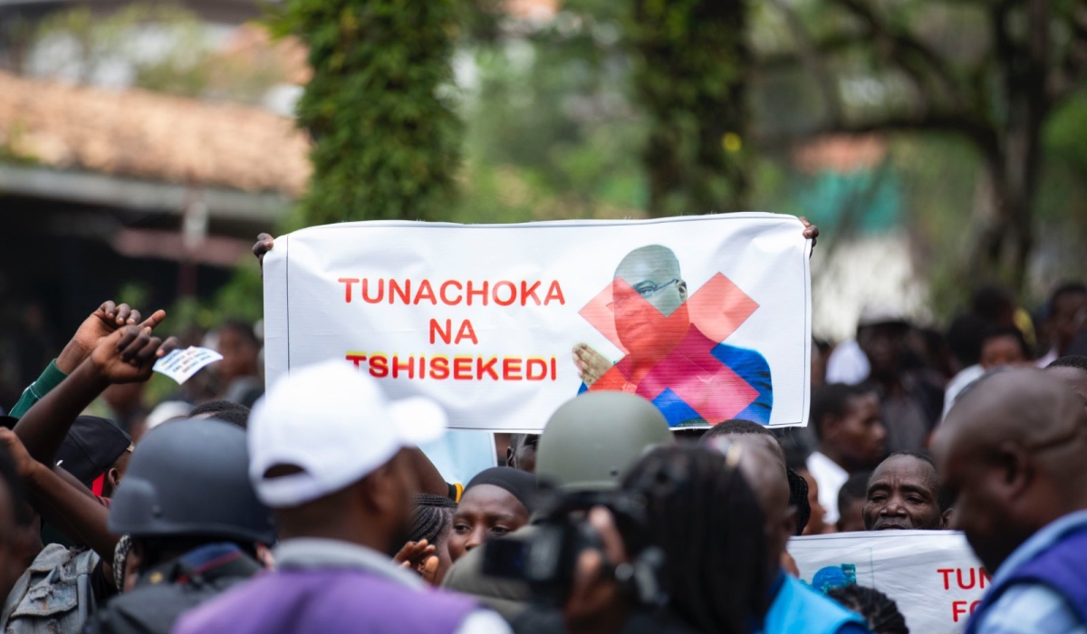 Residents of Goma city in eastern DR Congo protest against the regime of President Felix Tshisekedi and targeted killings of Congolese Tutsi community, on January 31, 2025. Photo by Emmanuel Dushimimana