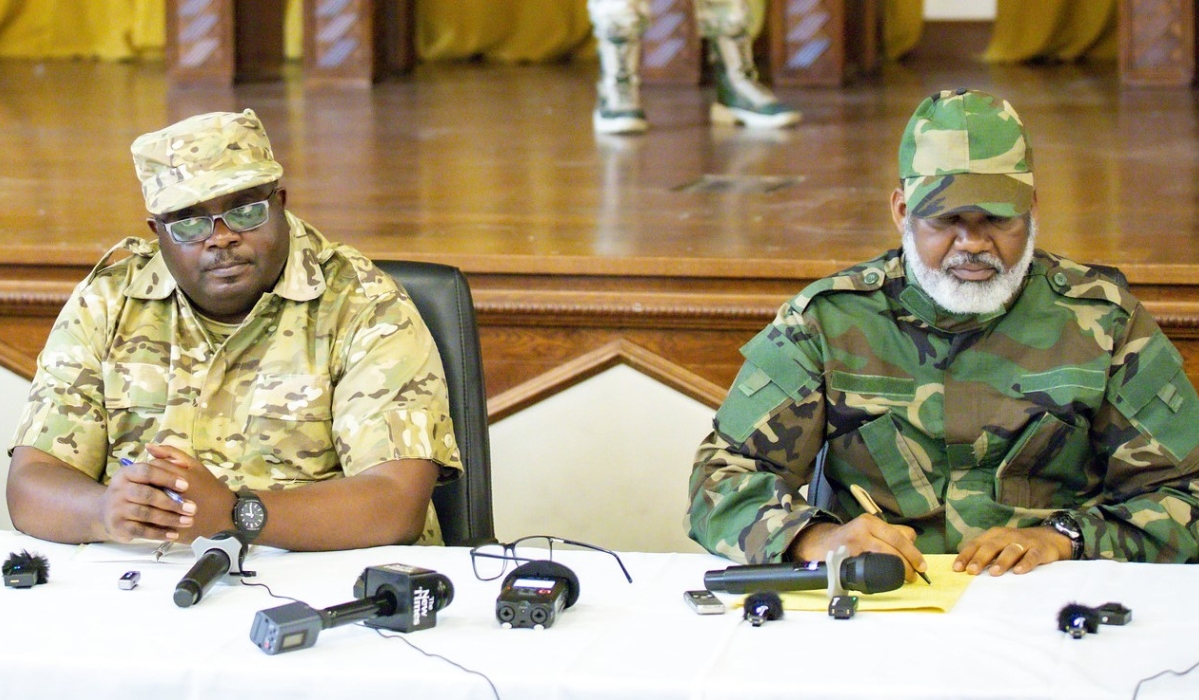 Bertrand Bisimwa, M23&#039;s political leader and Corneille Nangaa, the leader of a political-military coalition, Alliance Fleuve Congo (AFC) during a press conference in Goma on Thursday, January 30. Emmanuel Dushimimana