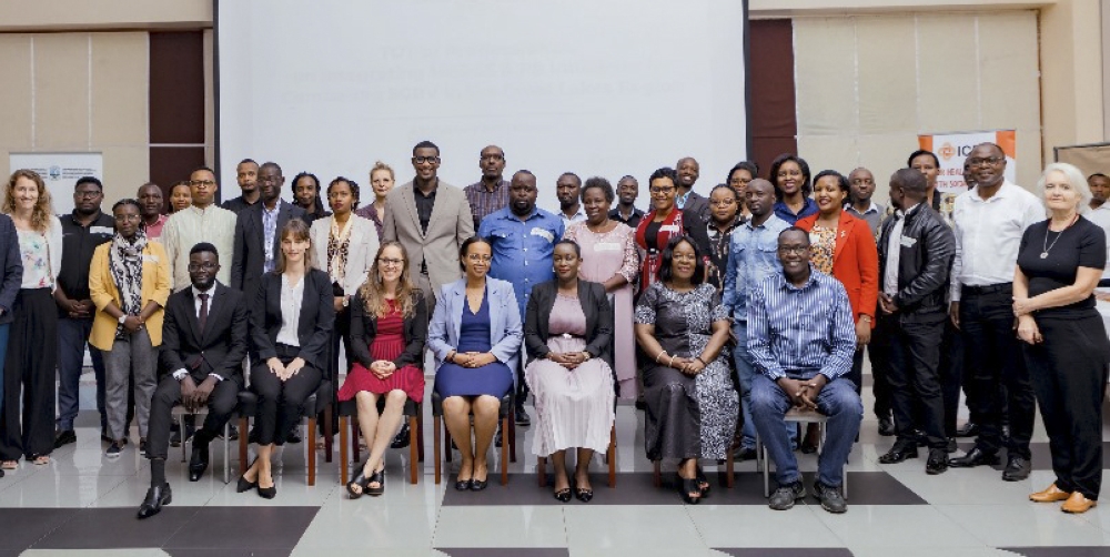 Delegates pose for a group photo at  the workshop organized by the International Conference on the Great Lakes Region (ICGLR).