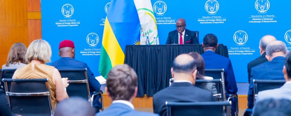 Minister of Foreign Affairs Olivier Nduhungirehe addresses diplomats on Tuesday, February 4. Courtesy