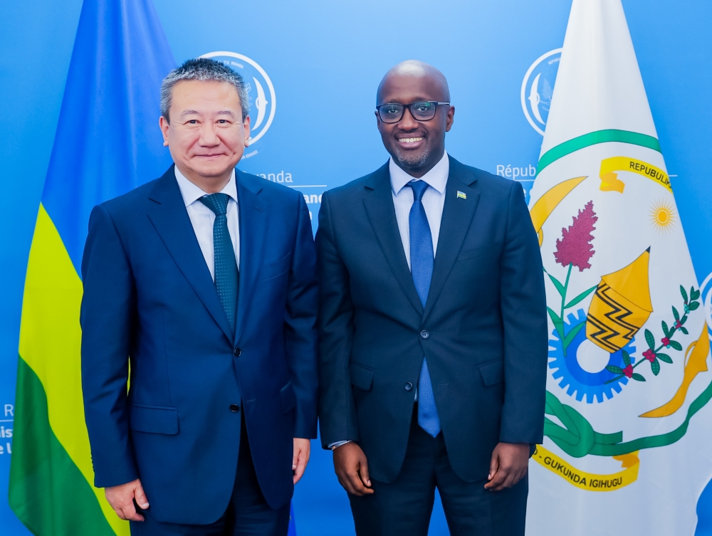 Foreign Affairs Minister Olivier Nduhungirehe  meets with Huang Xia, the UN Special Envoy for the Great Lakes region in Kigali, on Thursday, February 6. Courtesy