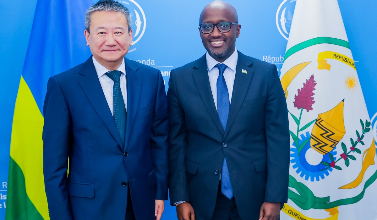 Foreign Affairs Minister Olivier Nduhungirehe  meets with Huang Xia, the UN Special Envoy for the Great Lakes region in Kigali, on Thursday, February 6. Courtesy
