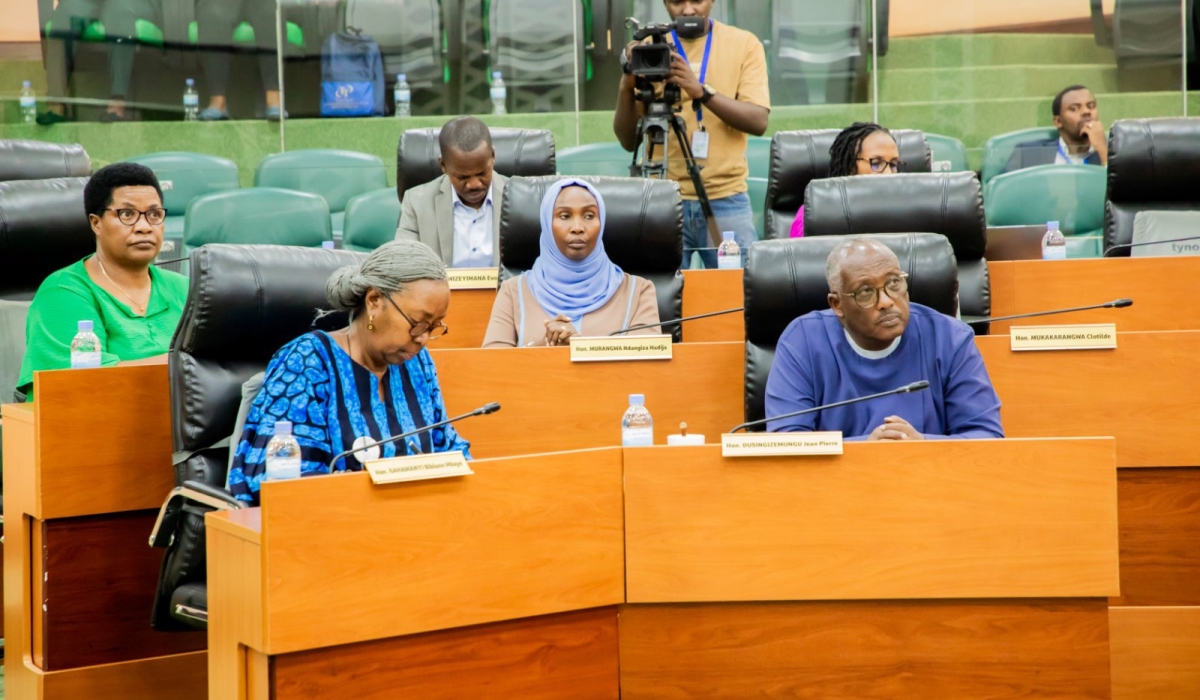 Senators follow a presentation of the committee’s chairperson Hadija Ndangiza. Courtesy