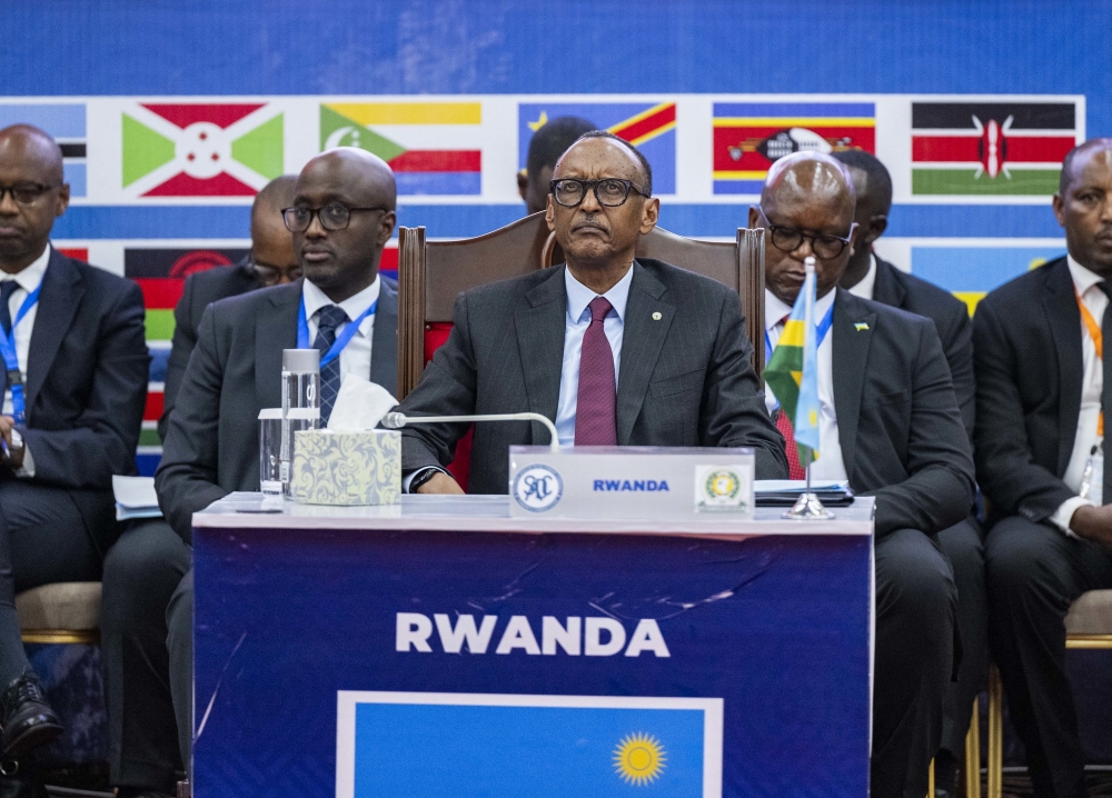 President Paul Kagame during the joint meeting of Heads of State and Government from the East African Community  and Southern African Development Community   in Dar es Salaam, Tanzania. Courtesy..
