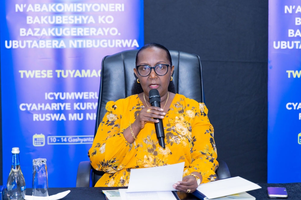 Chief Justice and Supreme Court President Domitilla Mukantaganzwa speaks at a press conference marking the start of the anti-corruption week on Monday, February 10. Courtesy