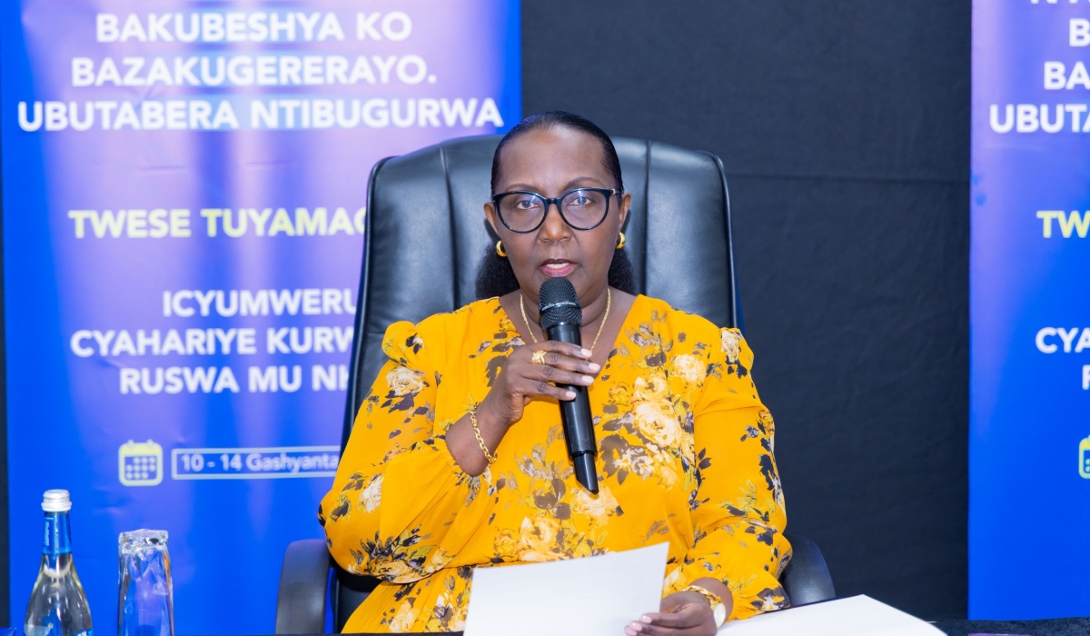 Chief Justice and Supreme Court President Domitilla Mukantaganzwa speaks at a press conference marking the start of the anti-corruption week on Monday, February 10. Courtesy