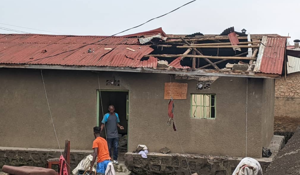 One of the residential houses damaged by bombs fired into Rwandan territory in Rubavu District from DR Congo on Monday, January 27. Photos by Germain Nsanzimana