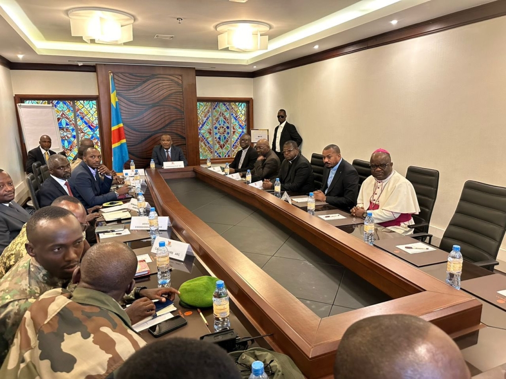 AFC/M23 rebel movement leaders  meet with a delegation of clerics from Congolese Catholic and Protestant churches, in Goma on Wednesday, February 12. Courtesy