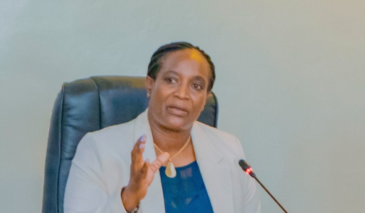 The Minister of Gender and Family Promotion Consolée Uwimana addresses MPs a session in parliament on February 9. Courtesy