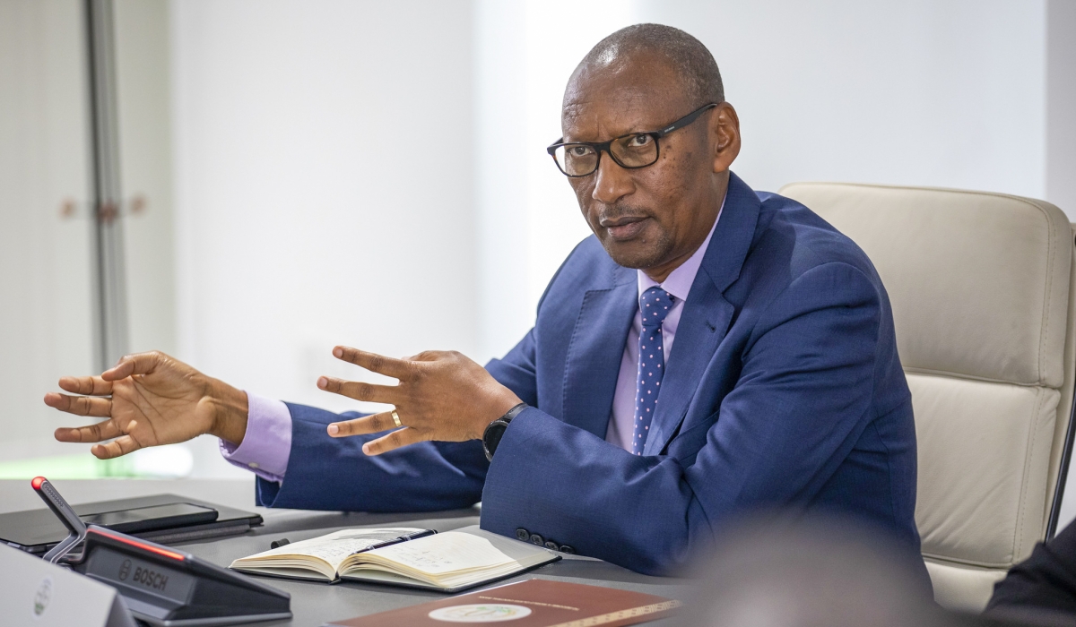The Governor of the National Bank of Rwanda (BNR), John Rwangombwa addresses journalists in Kigali on Thursday, February 13. Photo by Craish Bahizi