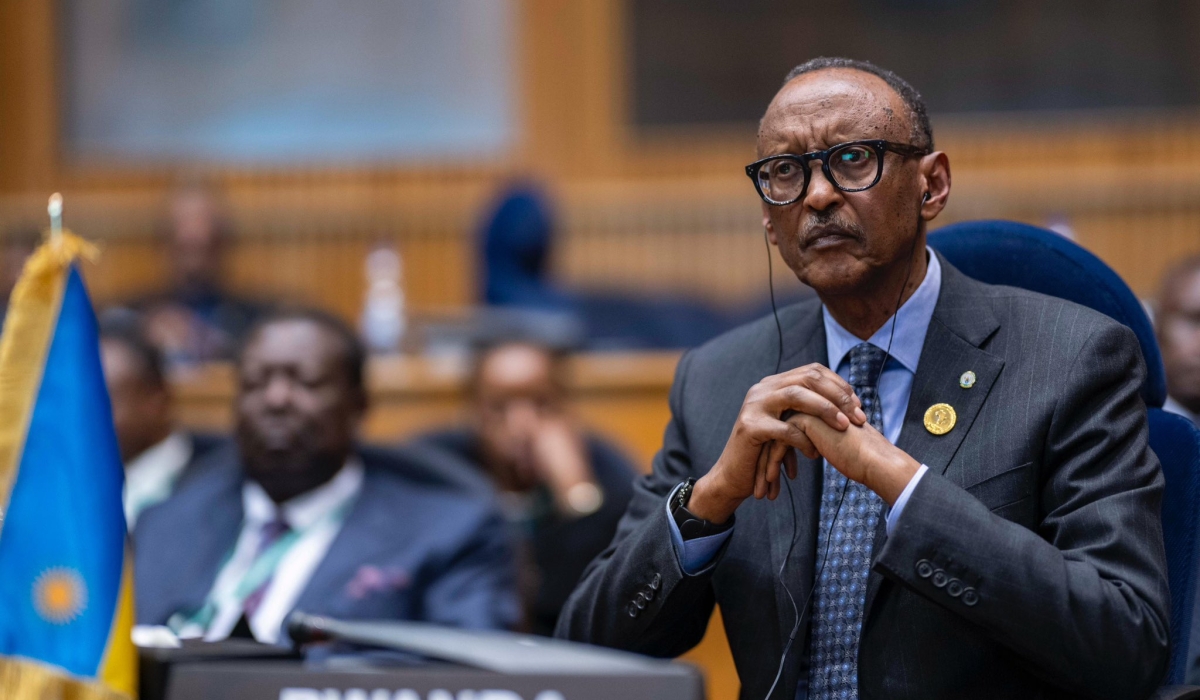 President Paul Kagame at the Africa Union (AU) Peace and Security Council meeting on the security situation in the conflict-battered region. Village Urugwiro
